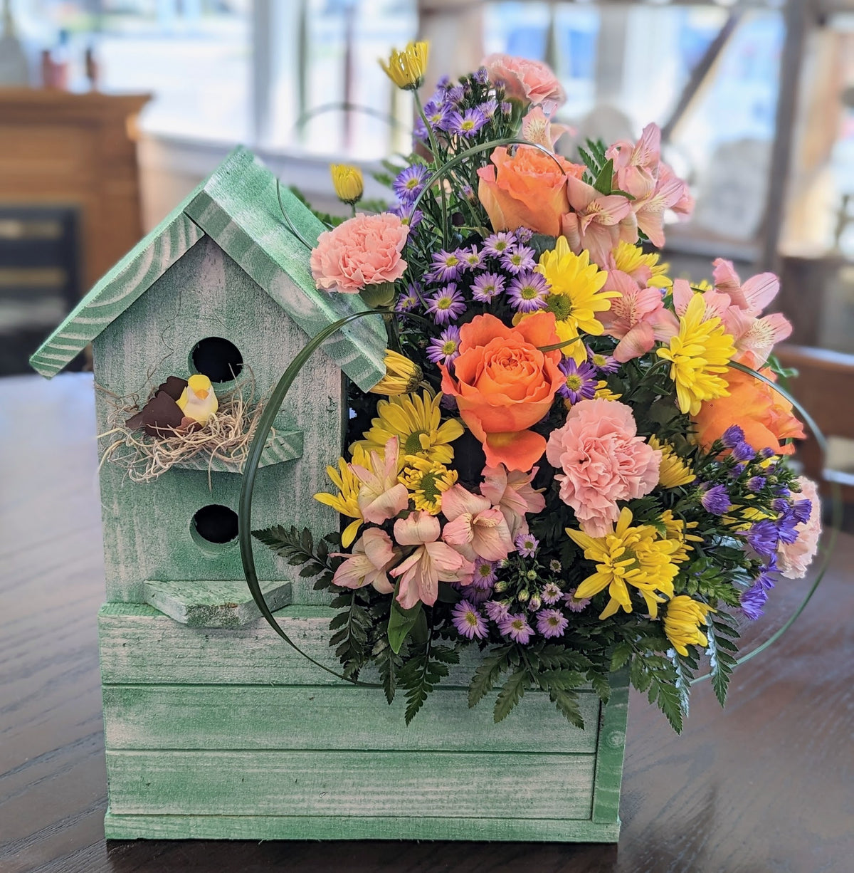 Double Birdhouse Arrangement – Lakeside Florist, Battle Creek MI