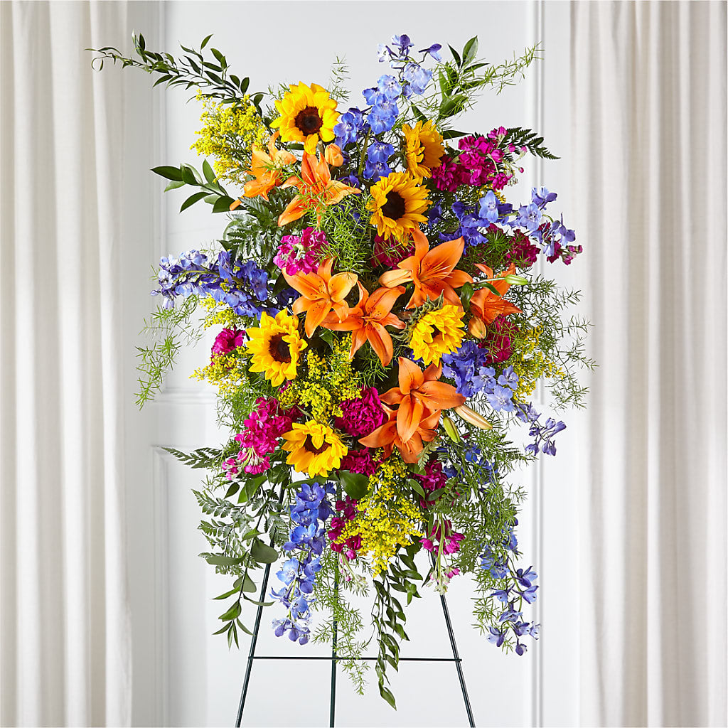 Sunlit Memories Standing Spray (Standard) – Lakeside Florist, Battle Creek MI