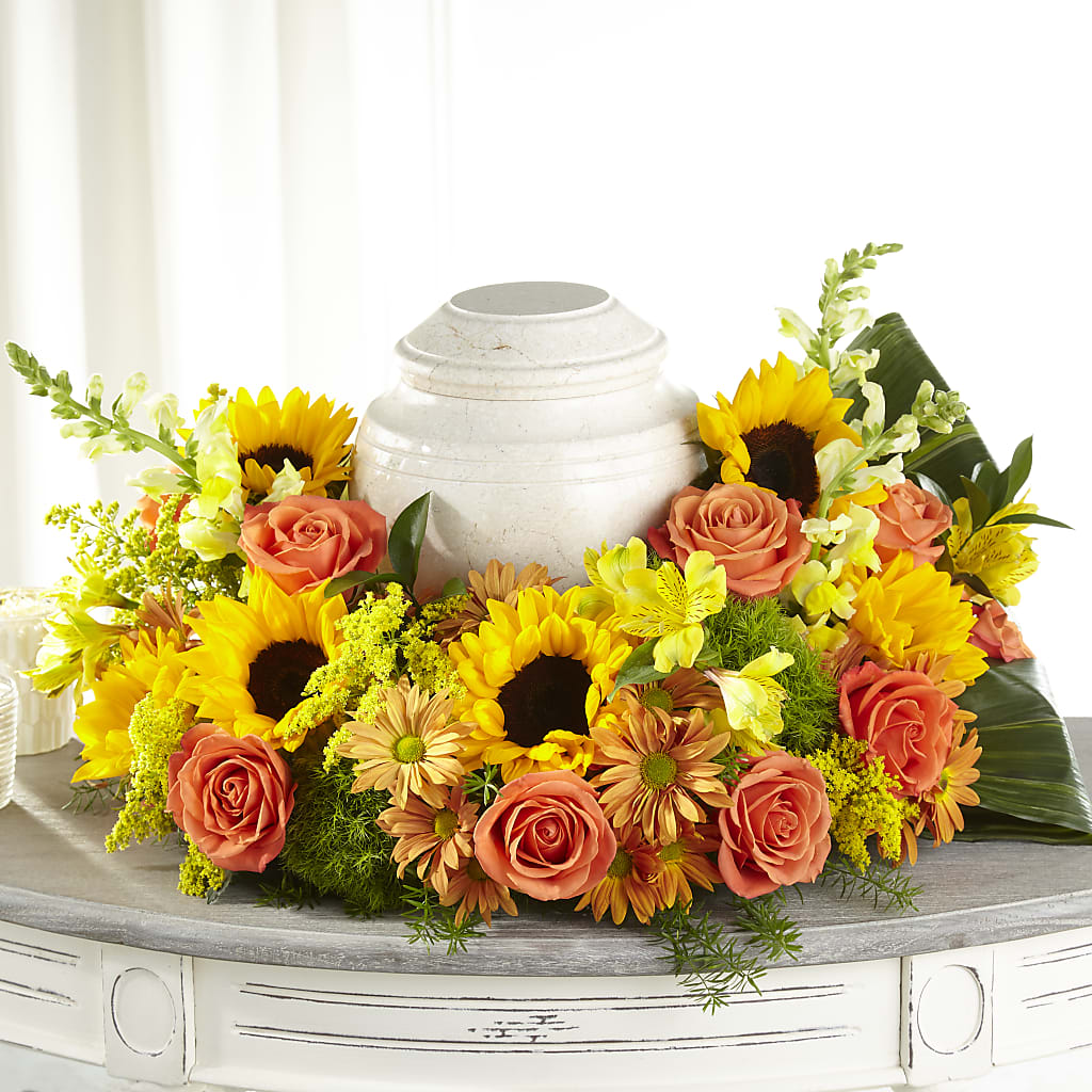 Faithful Sunflower Cremation Adornment – Lakeside Florist, Battle Creek MI