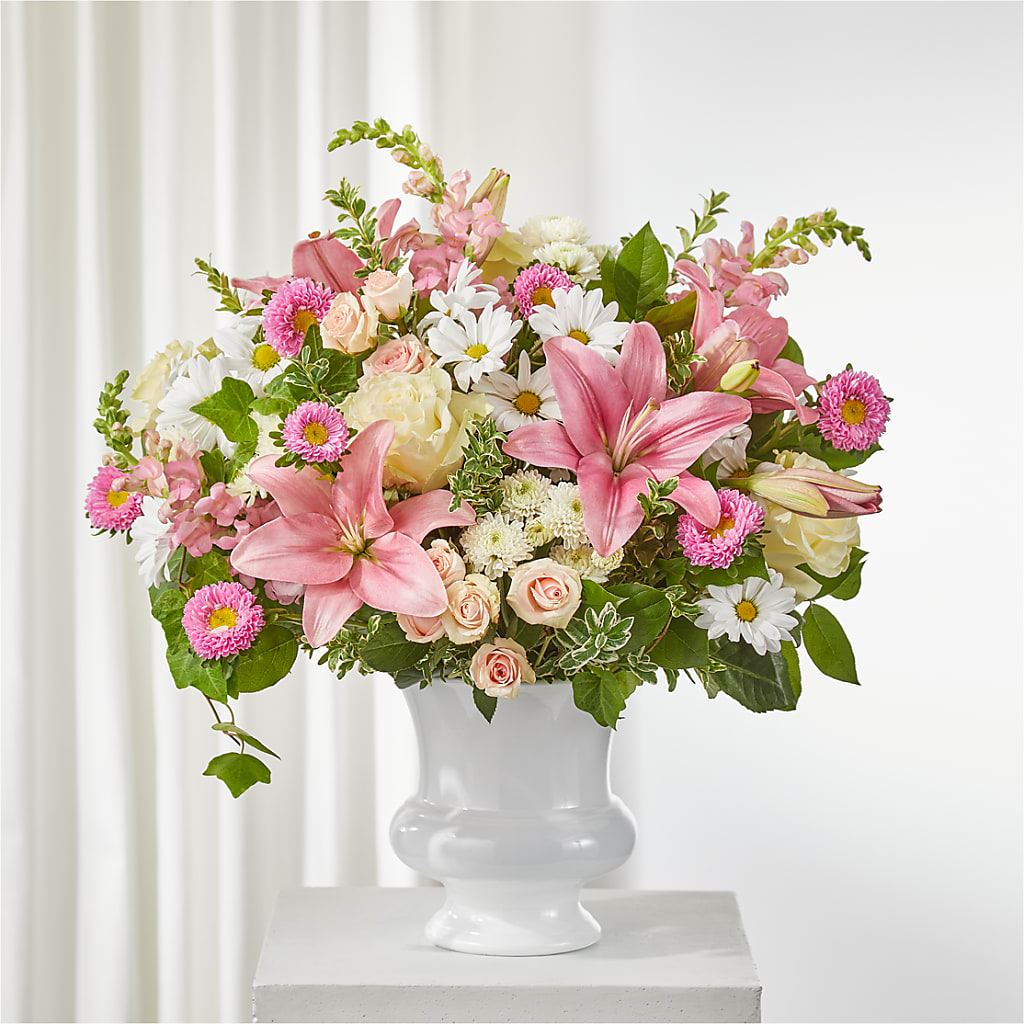 Empathetic Blooms Urn Arrangement – Lakeside Florist, Battle Creek MI