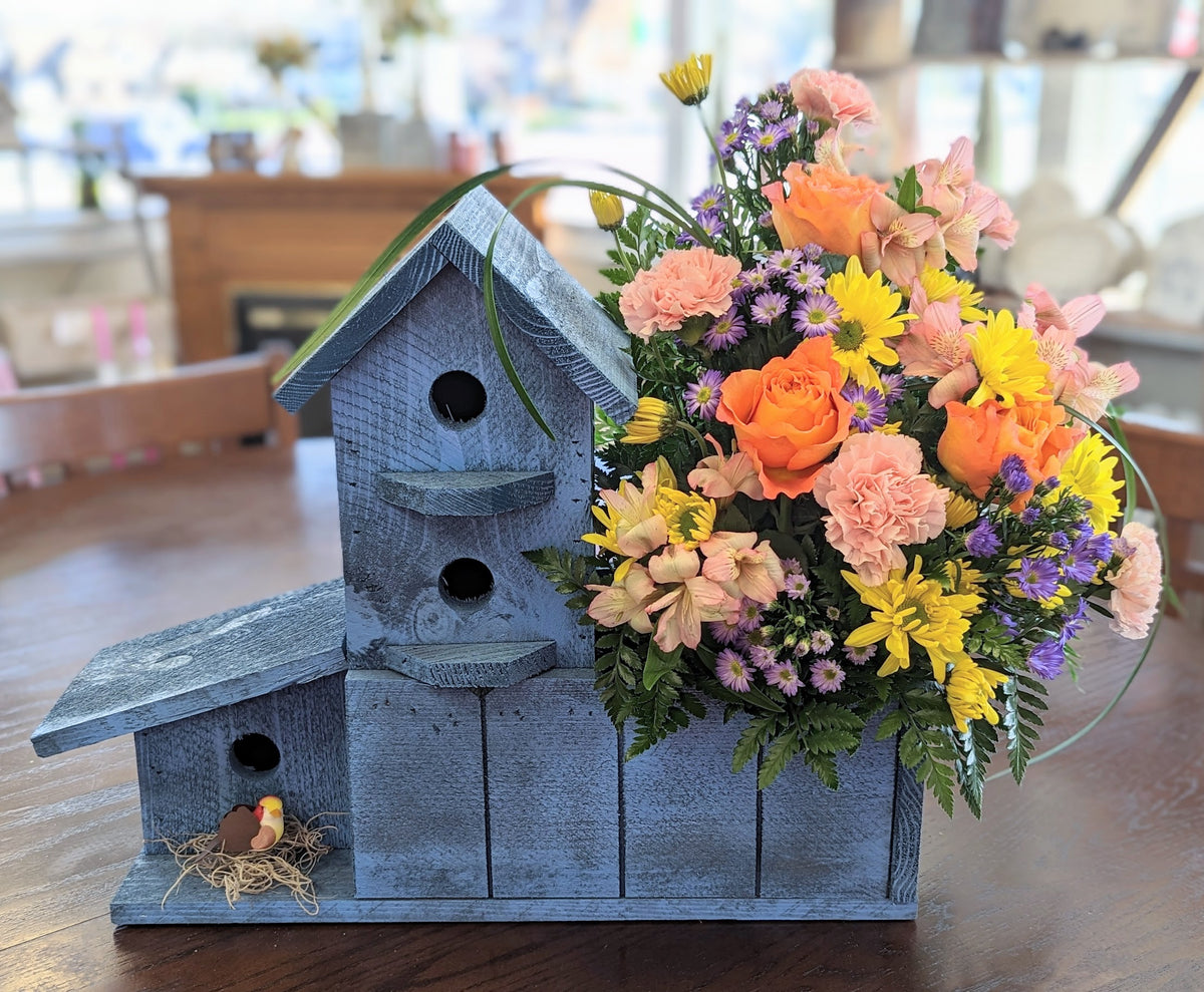 Triple Birdhouse Arrangement – Lakeside Florist, Battle Creek MI