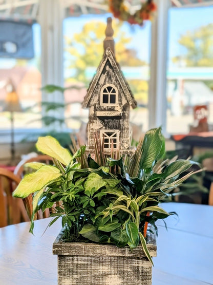 Tall Grey Birdhouse –  Lakeside Florist, Battle Creek MI