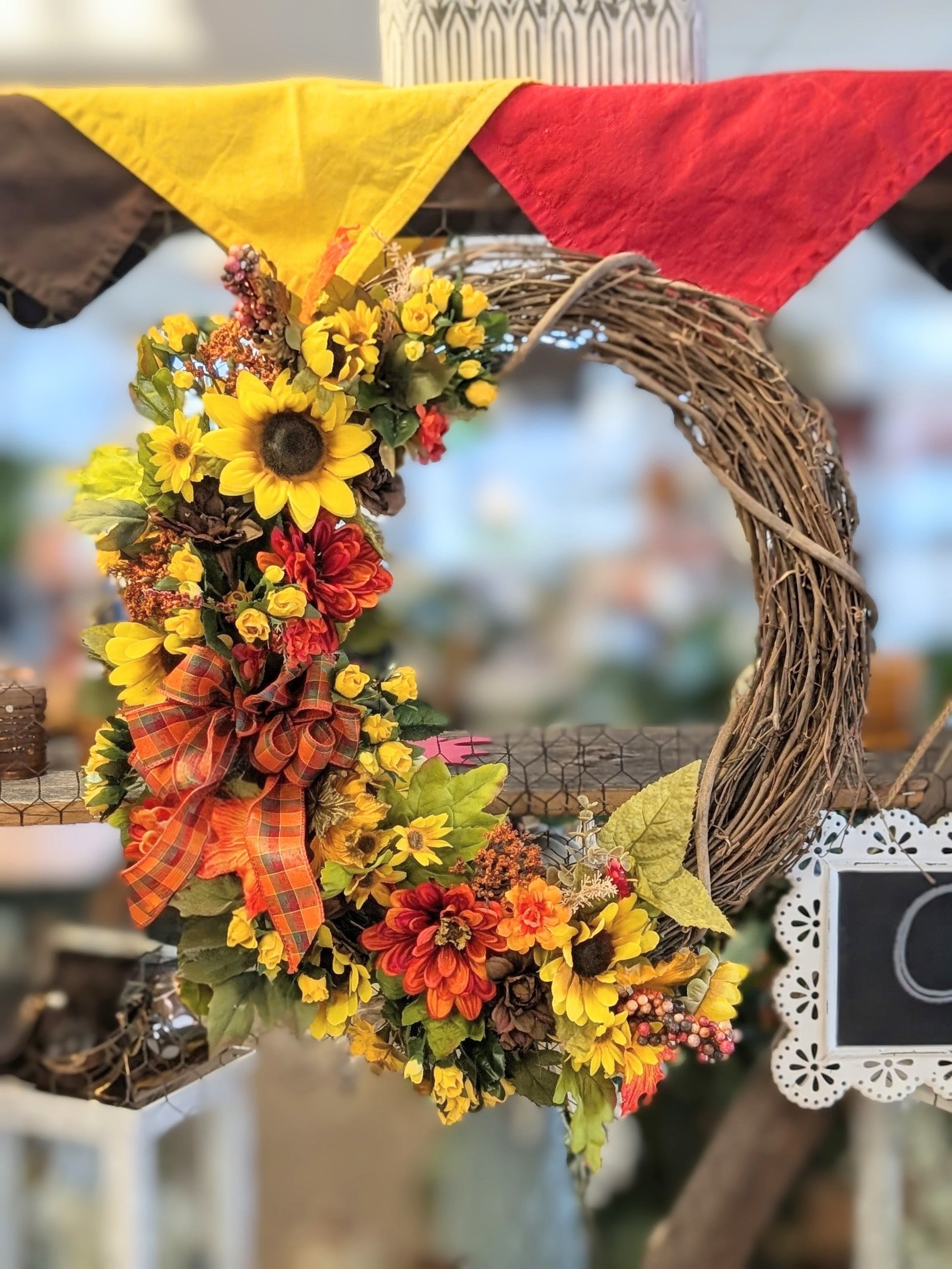 Harvest Plaid Sunflower Wreath –  Lakeside Florist, Battle Creek MI