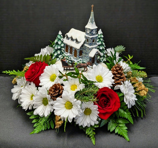 Winter Church & Sleigh Centerpiece
