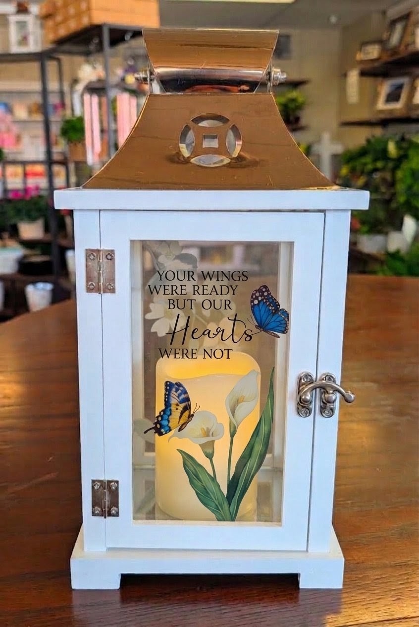 Blue Butterfly Lantern  –  Lakeside Florist, Battle Creek MI
